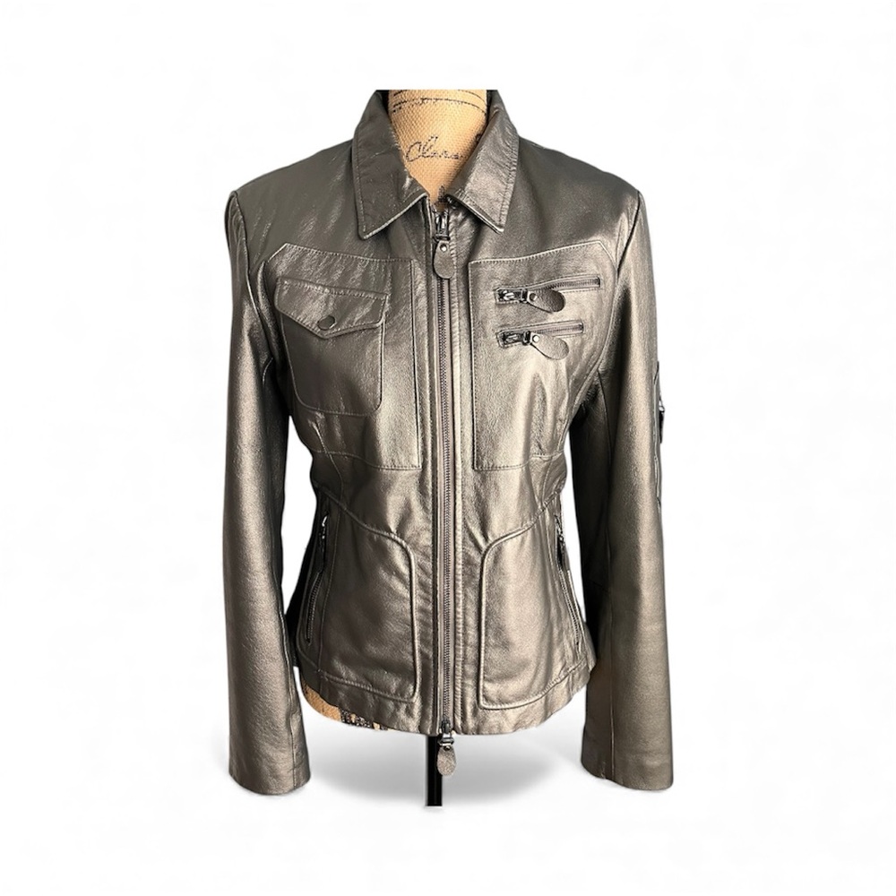 Biscote Metallic Leather Women’s Quilted Jacket - Small